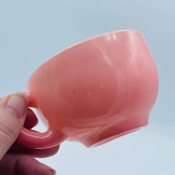 Vintage Hazel Atlas Ruffled Saucer Pink Ripple Crinoline Cup 1950s Milk Glass - Picture 6 of 12